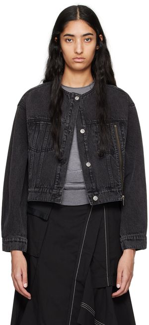 3.1 Phillip Lim Black Crewneck Cropped Denim Jacket