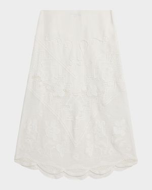 Lorelei Lace-Inset Linen Midi Skirt