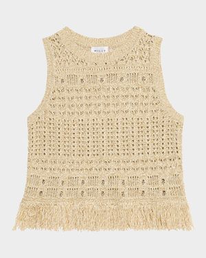 Beaded Open-Knit Fringe Top