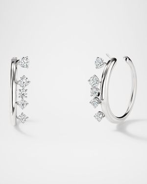 18K White Gold Barre Floating Diamond Small Hoop Earrings