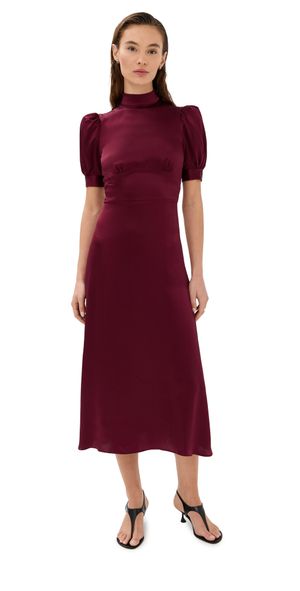 Tanner Fletcher Cordelia Mock Neck Silk Midi Dress Oxblood 0