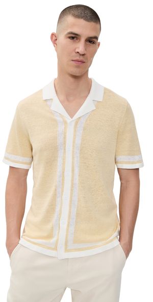 Onia Linen Knit Camp Shirt Sunshine/White L