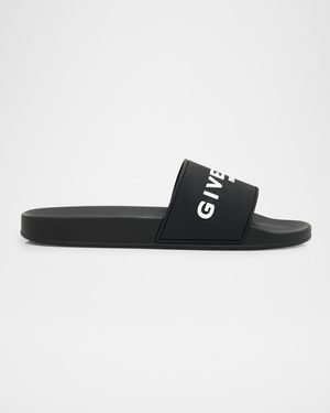 Men's Leather Logo Slide Sandals