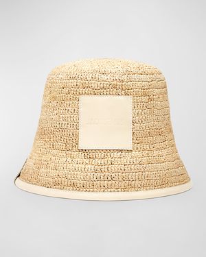 Le Bob Soli Raffia & Black Leather Bucket Hat