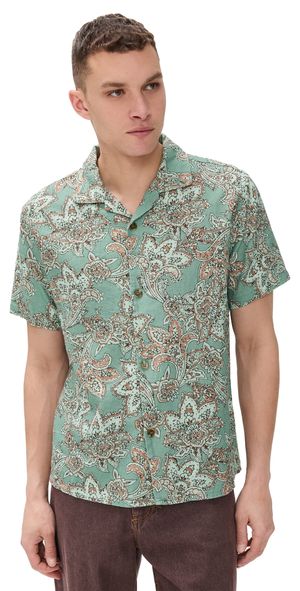 Rhythm Paisley Short Sleeve Shirt Green Tea M