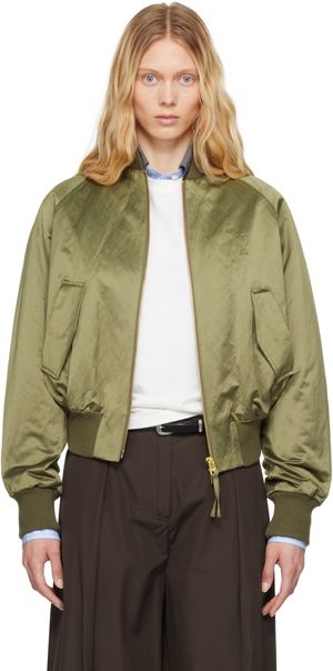 AMI Paris Green Cotton Satin Ami de Coeur Bomber Jacket