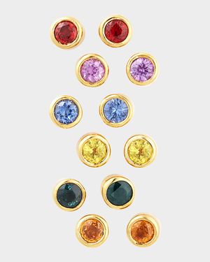 22K Mixed Sapphire Bezel Stud Earrings, Set of 6