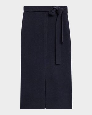 Long Wool Belted Midi Skirt