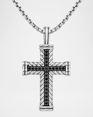 Men's Chevron Cross Pendant with Diamonds in Silver, 41.7mm