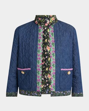 Open-Front Quilted Chambray Jacket