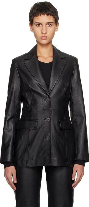 REMAIN Birger Christensen Black Fitted Leather Blazer