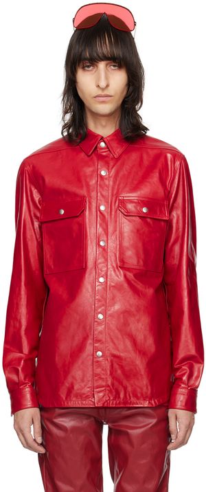 Rick Owens Red Outershirt Leather Jacket