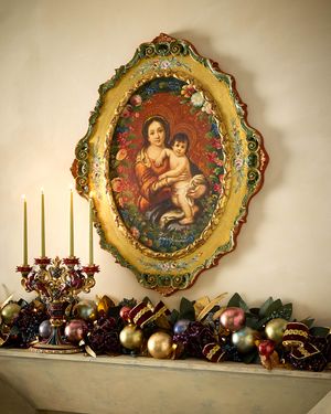 Mother and Child Oil Painting with Oval Italian Frame