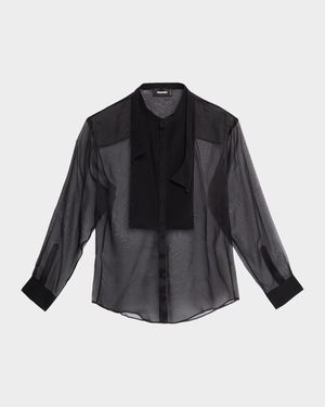 Men's Bow Tie Drop-Shoulder Sheer Silk Shirt