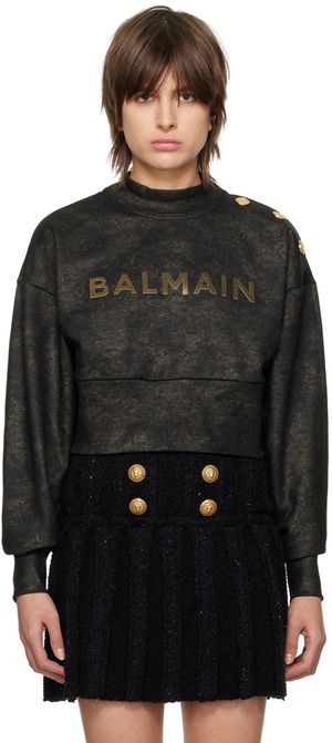 Balmain Pull molletonné noir à ourlet écourté