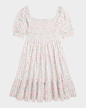 Girl's Floral-Print Smocked Day Dress, Size S-XL
