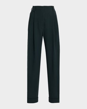 Partan Pleated Straight-Leg Ankle Pants