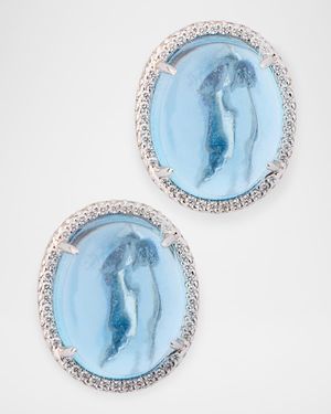 18K White Gold Cab Aquamarine Stud Earrings