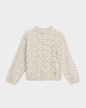 Sequined Mohair-Wool Open-Knit Crewneck Sweater