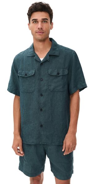 Wax London Bartlett Linen Shirt Dark Green XL