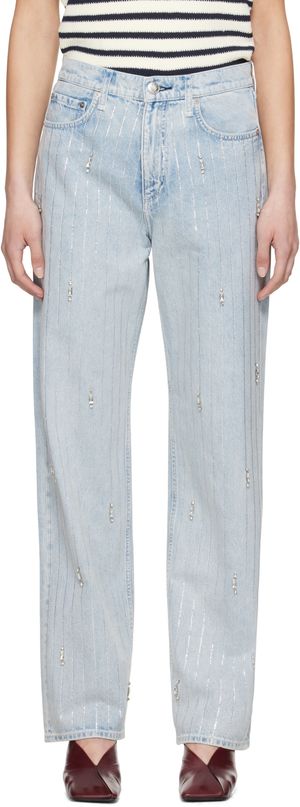 rag & bone Blue Shea Embellished Relaxed Straight Jeans