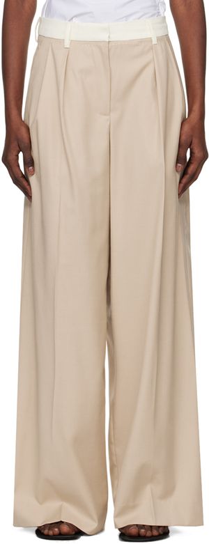 REMAIN Birger Christensen Pantalon ample beige à taille contrastante