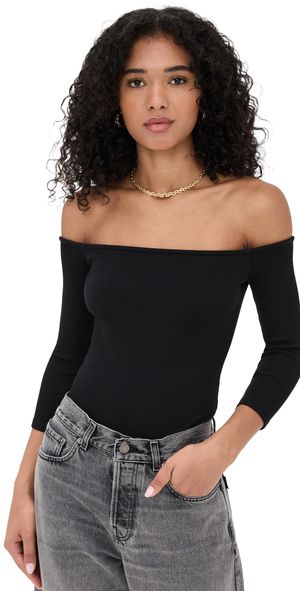L'AGENCE Evelyn 3/4 Off Shoulder Thong Bodysuit Black XXL
