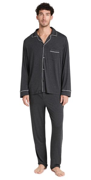 Eberjey William Modal Long PJ Set Charcoal Heather/Ivory XS
