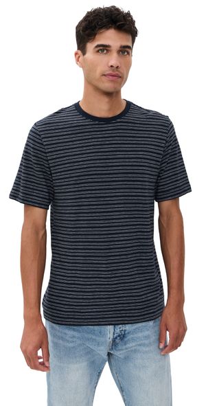 Vince Stripe Loose Knit Crew Tee Coastal/Off White M