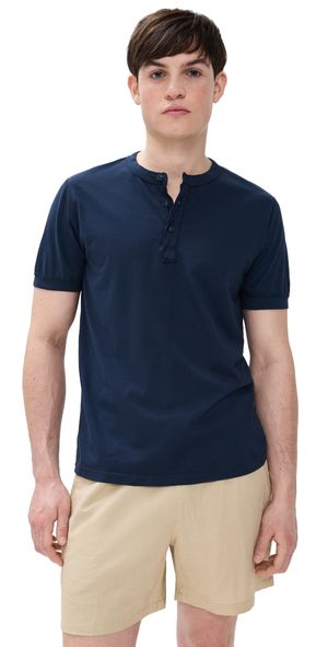 Save Khaki Short Sleeve Pima Henley Navy M