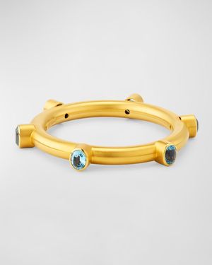 Estate M & J Savitt 14K Yellow Gold Blue Topaz Ship Wheel Hollow Bangle