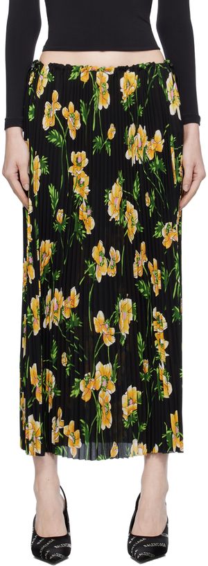 Balenciaga Black Pleated Midi Skirt
