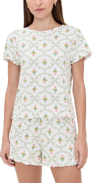 Hill House Home The Nina Short Pajama Set Pastel Trellis XL