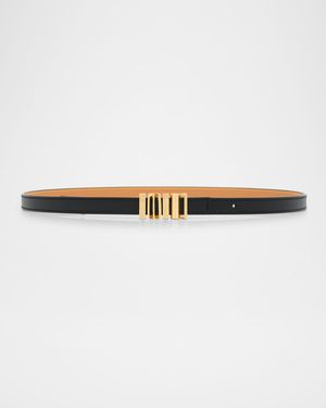 Graphic Buckle Leather Skinny Belt