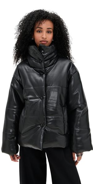 Nanushka Hide Faux Leather Puffer Coat Black XS