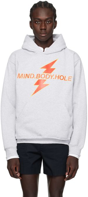 K.NGSLEY Pull à capuche 'MIND. BODY. HOLE' gris