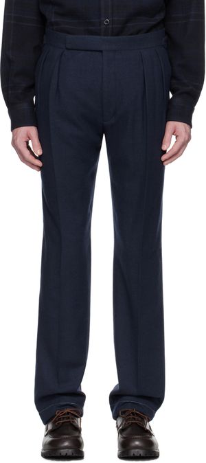 Ralph Lauren Purple Label Navy Herringbone Wool-Blend Suit Trousers
