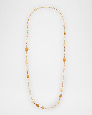 18K Yellow Gold South Sea Pearl and Sapphire Necklace, 42"L