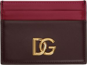 Dolce&Gabbana Burgundy & Pink Calfskin 'DG' Logo Card Holder