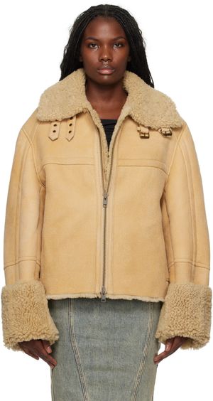 Entire Studios Blouson 01 brun clair à garnitures et intérieur en peau retournée