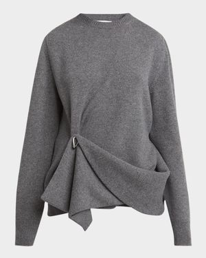 Draped Panel Wool-Cashmere Crewneck Sweater