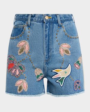 Kara Beaded Denim Shorts