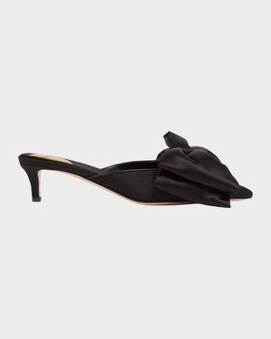 45mm Yolande Satin Bow Mule Pumps
