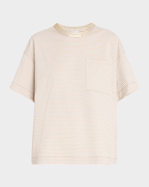 Metallic Monili-Collar Striped Jersey T-Shirt