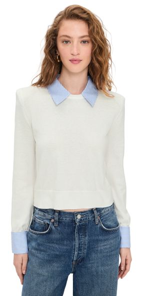 L'AGENCE April Poplin Collar Pullover White/Blue Stripe M