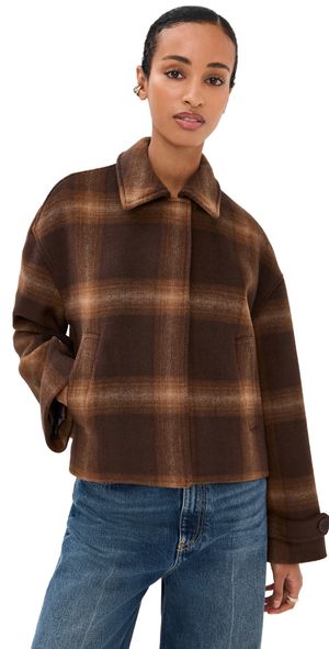 SIMKHAI Colby Plaid Jacket Chocolate Plaid S