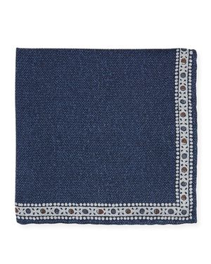 Men's Solid Pocket Square w/ Printed Border