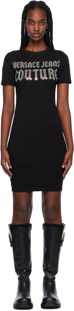 Versace Jeans Couture Black Gothic Logo T-Shirt Minidress