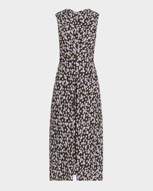 Ella Floral Ruched Satin Midi Dress