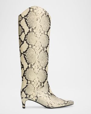 Western Wally Snake-Embossed Leather Knee-High Boots